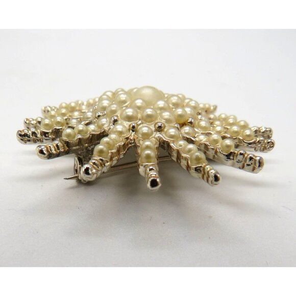 Vintage Starburst Brooch Graduated Imitation Pearls 2" Pin Gold Tone Flower - Picture 6 of 10